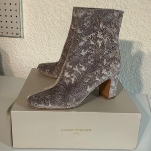 Silver velvet brocade booties